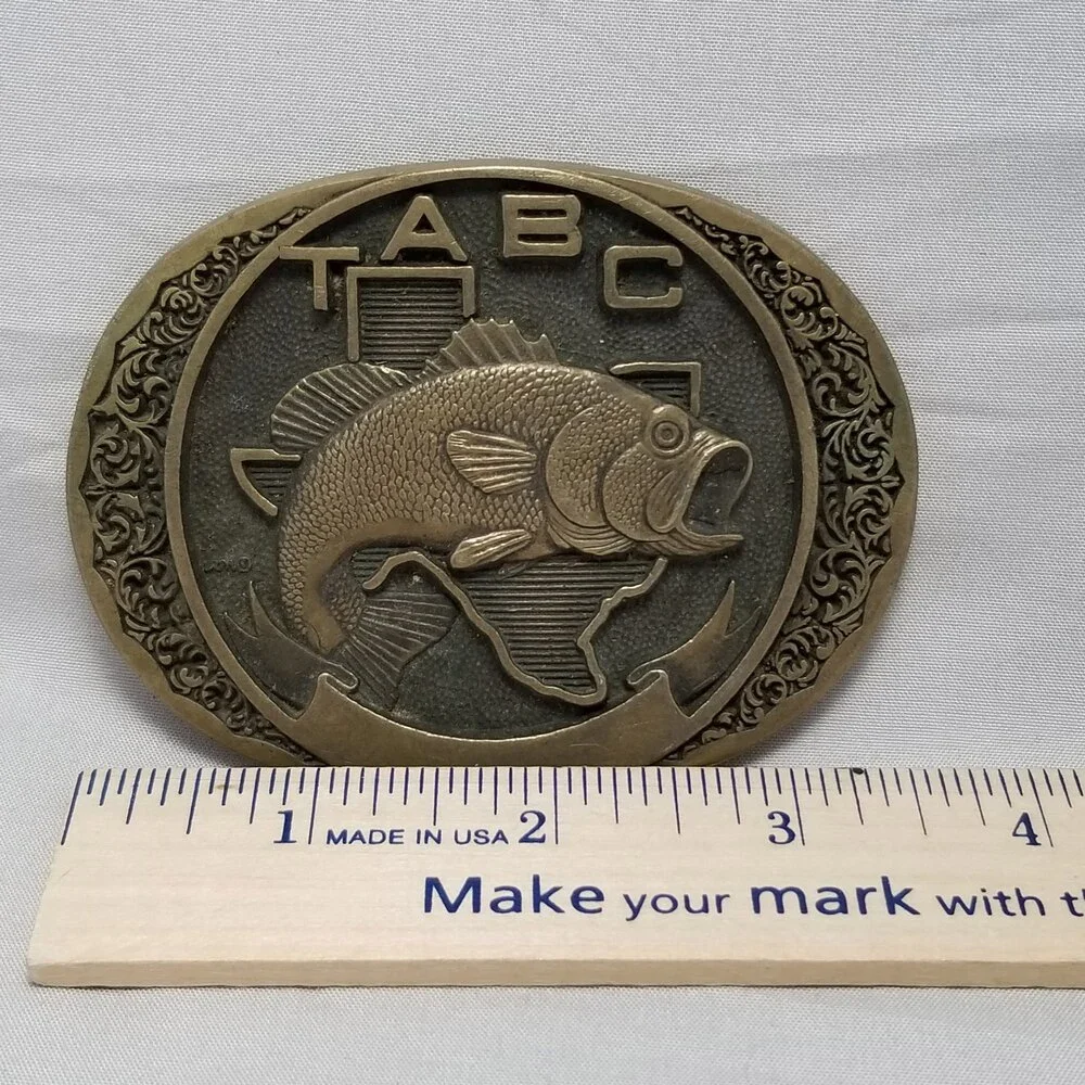TABC‎ Texas Anglers Bass Club Brass Belt Buckle Fishing Western Style